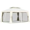 Outsunny Tonnelle Barnum Pavillon De Jardin Style Colonial Double Toit Toile Moustiquaires Et Toiles Amovibles 3,9L X 2,9l X 2,7H M écru - Ecru
