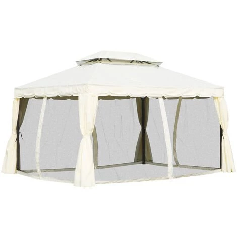 Outsunny Tonnelle Barnum Pavillon De Jardin Style Colonial Double Toit Toile Moustiquaires Et Toiles Amovibles 3,9L X 2,9l X 2,7H M écru - Ecru 3 Outsunny Tonnelle Barnum Pavillon De Jardin Style Colonial Double Toit Toile Moustiquaires Et Toiles Amovibles 3,9L X 2,9l X 2,7H M écru - Ecru