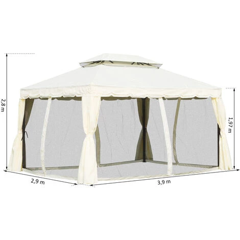Outsunny Tonnelle Barnum Pavillon De Jardin Style Colonial Double Toit Toile Moustiquaires Et Toiles Amovibles 3,9L X 2,9l X 2,7H M écru - Ecru 5 Outsunny Tonnelle Barnum Pavillon De Jardin Style Colonial Double Toit Toile Moustiquaires Et Toiles Amovibles 3,9L X 2,9l X 2,7H M écru - Ecru - Image 3