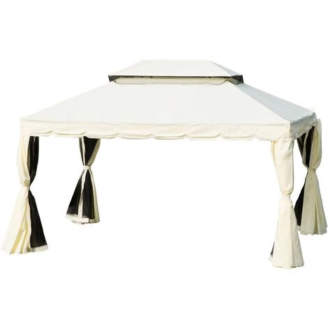 Outsunny Tonnelle Barnum Pavillon De Jardin Style Colonial Double Toit Toile Moustiquaires Et Toiles Amovibles 3,9L X 2,9l X 2,7H M écru - Ecru 6 Outsunny Tonnelle Barnum Pavillon De Jardin Style Colonial Double Toit Toile Moustiquaires Et Toiles Amovibles 3,9L X 2,9l X 2,7H M écru - Ecru - Image 4