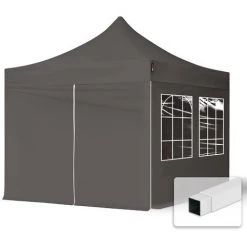 INTENT24.FR Tente Pliante 3x3 M - 4 Côtés Acier Barnum Chapiteau Pliant Tonnelle Stand Paddock Réception Abri Gris Foncé - Gris