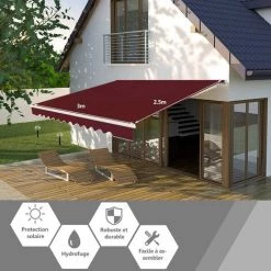 COSTWAY Store Banne De Balcon Rétractable Avec Tissu Résistant Aux UV Et à L'eau, Cadre En Aluminium Angle Réglable 5-35° ,3 X 2,5 M 11 COSTWAY Store Banne De Balcon Rétractable Avec Tissu Résistant Aux UV Et à L'eau, Cadre En Aluminium Angle Réglable 5-35° ,3 X 2,5 M -Tente de réception Soldes 25858740 5