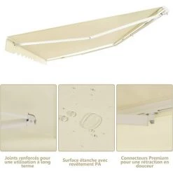 COSTWAY Store Banne De Balcon Rétractable Avec Tissu Résistant Aux UV Et à L'eau, Cadre En Aluminium Angle Réglable 5-35° 2,5 X 2 M -Tente de réception Soldes 25858741 4