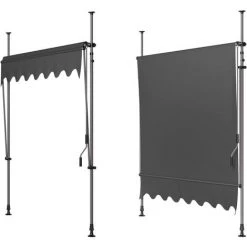 FIXKIT Auvent Balcon,Store Balcon Protection Solaire Avec Manivelle, Résistant Aux UV Réglable En Hauteur, 300 X 120 Cm, En Métal Et Polyester, Sans Perçage, Gris -Tente de réception Soldes 25972940 2