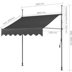 FIXKIT Auvent Balcon,Store Balcon Protection Solaire Avec Manivelle, Résistant Aux UV Réglable En Hauteur, 300 X 120 Cm, En Métal Et Polyester, Sans Perçage, Gris -Tente de réception Soldes 25972940 3