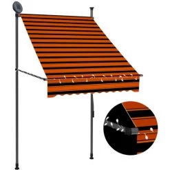 TRUE DEAL Auvent Manuel Rétractable Avec LED 100 Cm Orange Et Marron
