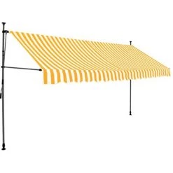 LITZEE Auvent Manuel Rétractable Avec LED 400 Cm Blanc Et Orange -Tente de réception Soldes 27809033 2