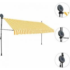LITZEE Auvent Manuel Rétractable Avec LED 400 Cm Blanc Et Orange -Tente de réception Soldes 27809033 3