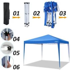 BETTER MAISON Tonnelle Pliante à Angle Droit 3x3M Instantané Imperméable UV Extérieur Hauteur Ajustable Avec Transport Sac Bleu - Bleu 10 BETTER MAISON Tonnelle Pliante à Angle Droit 3x3M Instantané Imperméable UV Extérieur Hauteur Ajustable Avec Transport Sac Bleu - Bleu -Tente de réception Soldes 27956093 4