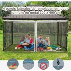 Outsunny Moustiquaires Pour Tonnelle Barnum Pavillon De Jardin 3 X 4 M - Lot De 4 Moustiquaires Zippées + Crochets D'attaches - Polyester Nylon - Noir -Tente de réception Soldes 28256687 4