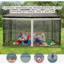 Outsunny Moustiquaires Pour Tonnelle Barnum Pavillon De Jardin 3 X 3 M - Lot De 4 Moustiquaires Zippées + Crochets D'attaches - Polyester Nylon -Tente de réception Soldes 28256688 4