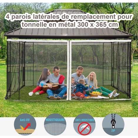 Outsunny Moustiquaires Pour Tonnelle Barnum Pavillon De Jardin 3 X 3,65 M - Lot De 4 Moustiquaires Zippées + Crochets D'attaches - Polyester Nylon - Noir 6 Outsunny Moustiquaires Pour Tonnelle Barnum Pavillon De Jardin 3 X 3,65 M - Lot De 4 Moustiquaires Zippées + Crochets D'attaches - Polyester Nylon - Noir – Image 4