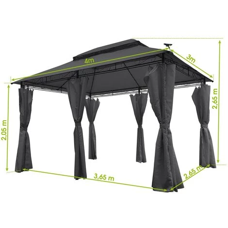 Tonnelle 3x4 2,65 H, Anthracite, Imperméable, Très Stable, 100% Acier Revêtu De PA - Tonnelle De Jardin 3x4 Easiness - Pavillon De Brast 7 Tonnelle 3x4 2,65 H, Anthracite, Imperméable, Très Stable, 100% Acier Revêtu De PA - Tonnelle De Jardin 3x4 Easiness - Pavillon De Brast - Image 5