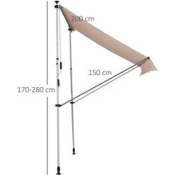 Outsunny Store Banne Manuel Rétractable 2L X 1,5l X 1,7-2,8H M Inclinaison Réglable Installation Rapide Métal Alu Polyester Beige -Tente de réception Soldes 28561665 3