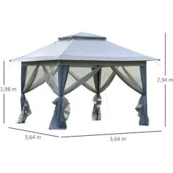 Outsunny Tonnelle Barnum De Jardin Pop-up Pliant 3,64L X 3,64l X 2,94H M Acier Polyester Moustiquaires + Sac De Transport à Roulettes Gris - Gris -Tente de réception Soldes 28727871 3