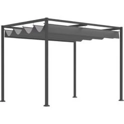 Outsunny Pergola Rétractable 2,98L X 2,13l X 2,22H M Structure Métal époxy Anticorrosion Toile Polyester Haute Densité 180 G/m² Incluse Gris - Gris