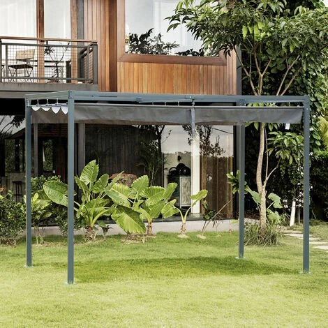 Outsunny Pergola Rétractable 2,98L X 2,13l X 2,22H M Structure Métal époxy Anticorrosion Toile Polyester Haute Densité 180 G/m² Incluse Gris - Gris 4 Outsunny Pergola Rétractable 2,98L X 2,13l X 2,22H M Structure Métal époxy Anticorrosion Toile Polyester Haute Densité 180 G/m² Incluse Gris - Gris - Image 2
