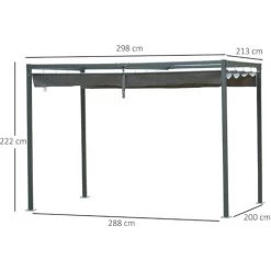 Outsunny Pergola Rétractable 2,98L X 2,13l X 2,22H M Structure Métal époxy Anticorrosion Toile Polyester Haute Densité 180 G/m² Incluse Gris - Gris 9 Outsunny Pergola Rétractable 2,98L X 2,13l X 2,22H M Structure Métal époxy Anticorrosion Toile Polyester Haute Densité 180 G/m² Incluse Gris - Gris -Tente de réception Soldes 28910102 3