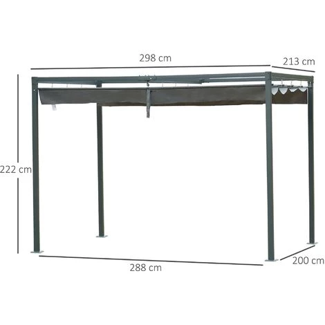 Outsunny Pergola Rétractable 2,98L X 2,13l X 2,22H M Structure Métal époxy Anticorrosion Toile Polyester Haute Densité 180 G/m² Incluse Gris - Gris 5 Outsunny Pergola Rétractable 2,98L X 2,13l X 2,22H M Structure Métal époxy Anticorrosion Toile Polyester Haute Densité 180 G/m² Incluse Gris - Gris - Image 3