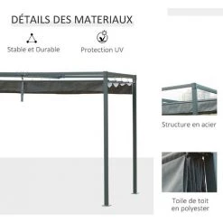 Outsunny Pergola Rétractable 2,98L X 2,13l X 2,22H M Structure Métal époxy Anticorrosion Toile Polyester Haute Densité 180 G/m² Incluse Gris - Gris 11 Outsunny Pergola Rétractable 2,98L X 2,13l X 2,22H M Structure Métal époxy Anticorrosion Toile Polyester Haute Densité 180 G/m² Incluse Gris - Gris -Tente de réception Soldes 28910102 5