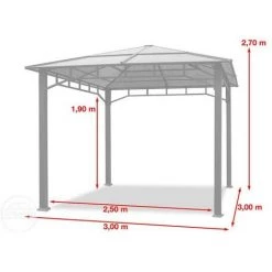 INTENT24.FR Tonnelle De Jardin 3x3 M Structure En Aluminium Toit Polycarbonate épaisseur Env. 8 Mm Pavillon De Jardin Rideaux Non Inclus - Gris -Tente de réception Soldes 28953694 5