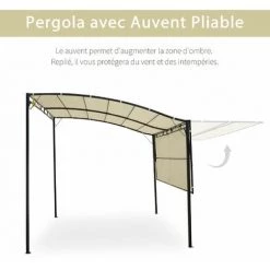 Outsunny Pergola Tonnelle De Jardin Avec Auvent Réglable Métal époxy Polyester Haute Densité Crème - Crème -Tente de réception Soldes 29167850 5
