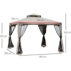 Outsunny Pavillon De Jardin Tonnelle Barnum Style Colonial Double Toit Toiles Moustiquaires Amovibles Zippées Taupe - Taupe -Tente de réception Soldes 29186087 3