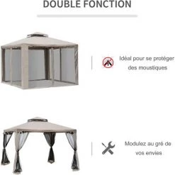Outsunny Pavillon De Jardin Tonnelle Barnum Style Colonial Double Toit Toiles Moustiquaires Amovibles Zippées Taupe - Taupe -Tente de réception Soldes 29186087 4