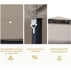 Outsunny Pavillon De Jardin Tonnelle Barnum Style Colonial Double Toit Toiles Moustiquaires Amovibles Zippées Taupe - Taupe -Tente de réception Soldes 29186087 5