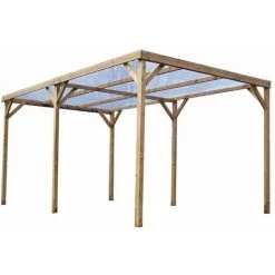 Habrita Pergola Fabriquée En Bois Massif Traité - Dimensions 3,00x5,02 M - Couverture Tôle PVC Transparente