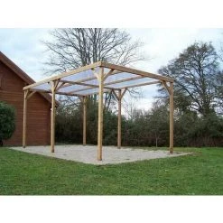 Habrita Pergola Fabriquée En Bois Massif Traité - Dimensions 3,00x5,02 M - Couverture Tôle PVC Transparente -Tente de réception Soldes 29340552 3