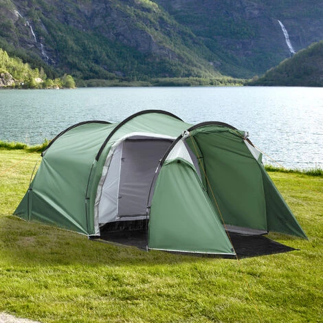 Outsunny Tente De Camping 2-3 Personnes Montage Facile 3 Portes Fenêtres Dim. 4,26L X 2,06l X 1,54H M Fibre Verre Polyester PE Vert 4 Outsunny Tente De Camping 2-3 Personnes Montage Facile 3 Portes Fenêtres Dim. 4,26L X 2,06l X 1,54H M Fibre Verre Polyester PE Vert – Image 2