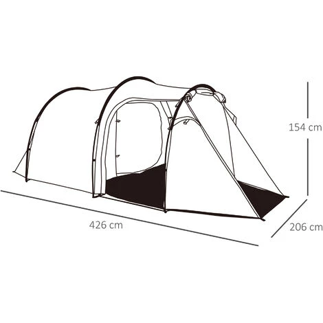 Outsunny Tente De Camping 2-3 Personnes Montage Facile 3 Portes Fenêtres Dim. 4,26L X 2,06l X 1,54H M Fibre Verre Polyester PE Vert 5 Outsunny Tente De Camping 2-3 Personnes Montage Facile 3 Portes Fenêtres Dim. 4,26L X 2,06l X 1,54H M Fibre Verre Polyester PE Vert – Image 3