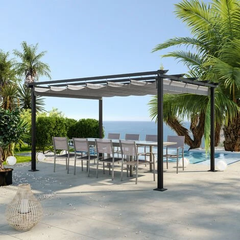 AVRIL PARIS Tonnelle/Pergola En Aluminium 3x4m Toile Coulissante Rétractable - Gris - HAVANA - Gris 3 AVRIL PARIS Tonnelle/Pergola En Aluminium 3x4m Toile Coulissante Rétractable - Gris - HAVANA - Gris