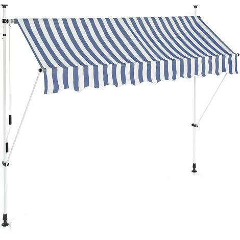 HELLOSHOP26 Store Banne Télescopique De Balcon Manivelle Hauteur Réglable Résistant Uv Polyester Acier 250 X 120 Cm Blanc Et Bleu - Blanc 3 HELLOSHOP26 Store Banne Télescopique De Balcon Manivelle Hauteur Réglable Résistant Uv Polyester Acier 250 X 120 Cm Blanc Et Bleu - Blanc