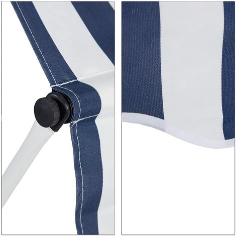 HELLOSHOP26 Store Banne Télescopique De Balcon Manivelle Hauteur Réglable Résistant Uv Polyester Acier 250 X 120 Cm Blanc Et Bleu - Blanc 5 HELLOSHOP26 Store Banne Télescopique De Balcon Manivelle Hauteur Réglable Résistant Uv Polyester Acier 250 X 120 Cm Blanc Et Bleu - Blanc – Image 3