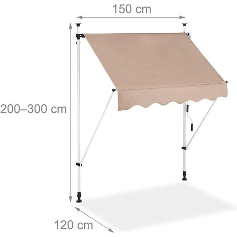 HELLOSHOP26 Store Banne Télescopique De Balcon Manivelle Hauteur Réglable Résistant Uv Polyester Acier 150 X 120 Cm Beige - Beige 4 HELLOSHOP26 Store Banne Télescopique De Balcon Manivelle Hauteur Réglable Résistant Uv Polyester Acier 150 X 120 Cm Beige - Beige – Image 2