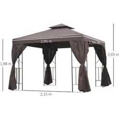 Outsunny Tonnelle Barnum Style Colonial Double Toit Toiles Latérales Amovibles 2,95L X 2,95l X 2,65H M Chocolat Noir -Tente de réception Soldes 29823760 3
