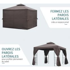Outsunny Tonnelle Barnum Style Colonial Double Toit Toiles Latérales Amovibles 2,95L X 2,95l X 2,65H M Chocolat Noir -Tente de réception Soldes 29823760 4