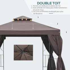 Outsunny Tonnelle Barnum Style Colonial Double Toit Toiles Latérales Amovibles 2,95L X 2,95l X 2,65H M Chocolat Noir -Tente de réception Soldes 29823760 5