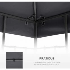 Outsunny Toile De Rechange Pour Pavillon Tonnelle Tente 3 X 3 M Polyester Haute Densité 180 G/m² Gris -Tente de réception Soldes 30163890 5
