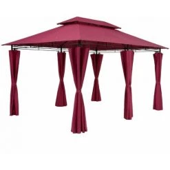 CASARIA Tonnelle De Jardin Topas 3x4 M Tente De Réception Avec Toile Hydrofuge Pavillon Pergola Mobilier Extérieur Rouge