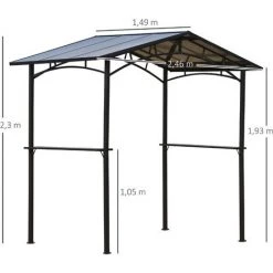 Outsunny Pavillon Jardin - Abri Barbecue - Steakhouse 2 étagères - Toit De Barbecue - Dim. 2,46L X 1,49l X 2,30H M - Alu. Métal Noir Toit Polycarbonate - Noir 9 Outsunny Pavillon Jardin - Abri Barbecue - Steakhouse 2 étagères - Toit De Barbecue - Dim. 2,46L X 1,49l X 2,30H M - Alu. Métal Noir Toit Polycarbonate - Noir -Tente de réception Soldes 30632956 3