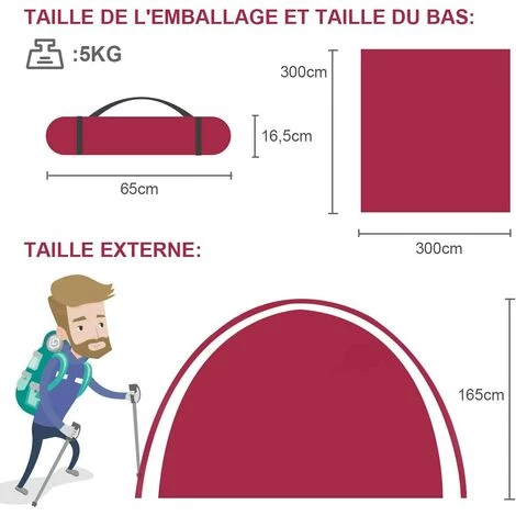 COSTWAY Tente De Camping Étanche 6 Personnes Double Couche Tente Familiale Pour Pique-nique Randonnée 300X300X165CM 7 COSTWAY Tente De Camping Étanche 6 Personnes Double Couche Tente Familiale Pour Pique-nique Randonnée 300X300X165CM - Image 5