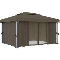 VidaXL Tonnelle Avec Rideau 4x3 M Taupe Aluminium - Taupe -Tente de réception Soldes 31568855 2