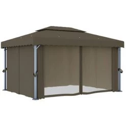 VidaXL Tonnelle Avec Rideau 4x3 M Taupe Aluminium - Taupe -Tente de réception Soldes 31568855 3
