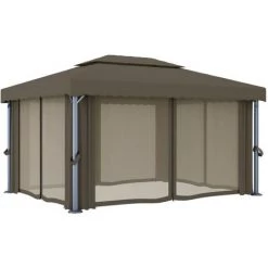 VidaXL Tonnelle Avec Rideau 4x3 M Taupe Aluminium - Taupe -Tente de réception Soldes 31568855 4