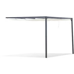 Outsunny Pergola Adossable Retractable Dim. 3L X 3l X 2,3H M Pavillon De Jardin Toile Polyester Haute Densité Crème Structure Métal époxy Gris