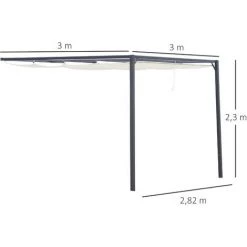 Outsunny Pergola Adossable Retractable Dim. 3L X 3l X 2,3H M Pavillon De Jardin Toile Polyester Haute Densité Crème Structure Métal époxy Gris -Tente de réception Soldes 31653892 3