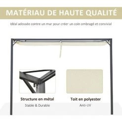 Outsunny Pergola Adossable Retractable Dim. 3L X 3l X 2,3H M Pavillon De Jardin Toile Polyester Haute Densité Crème Structure Métal époxy Gris -Tente de réception Soldes 31653892 4